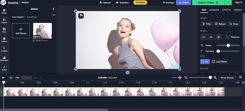 acelerar video online com kapwing