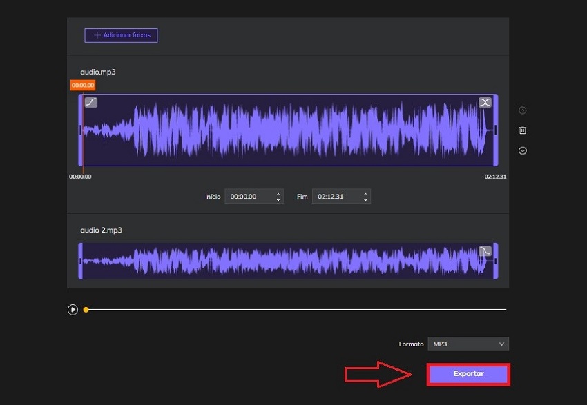 exportar arquivo no hitpaw online audio joiner