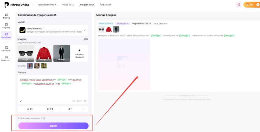 digite prompts para combinar imagens